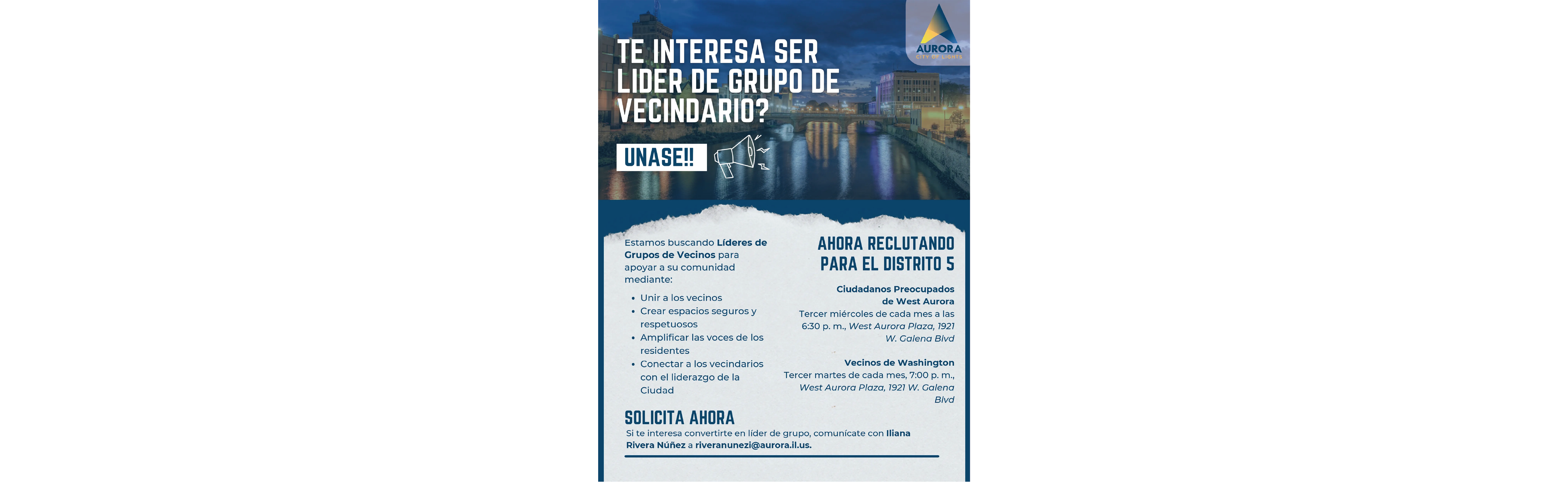 Ward 5 Neighborhood Group Flyer in Spanish.